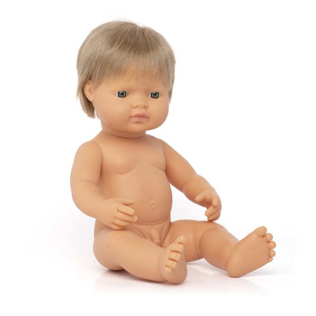 Baby doll caucasian dark blond boy 38 cm