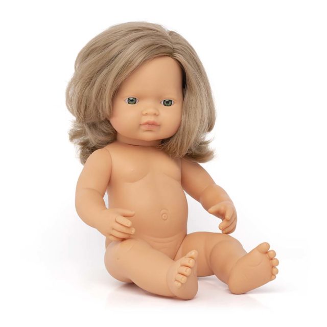 Baby doll caucasian dark blonde girl 38 cm