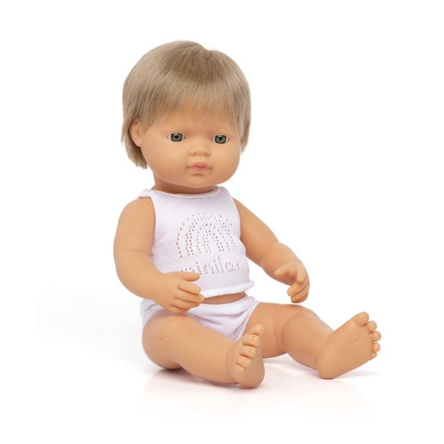 Baby doll caucasian dark blond boy 38 cm