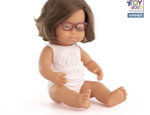 Baby Doll caucasic girl Down Syndr. Glasses 38 cm