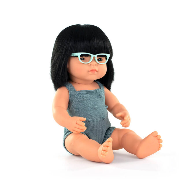 Baby doll asian girl with glasses 38cm Colourful