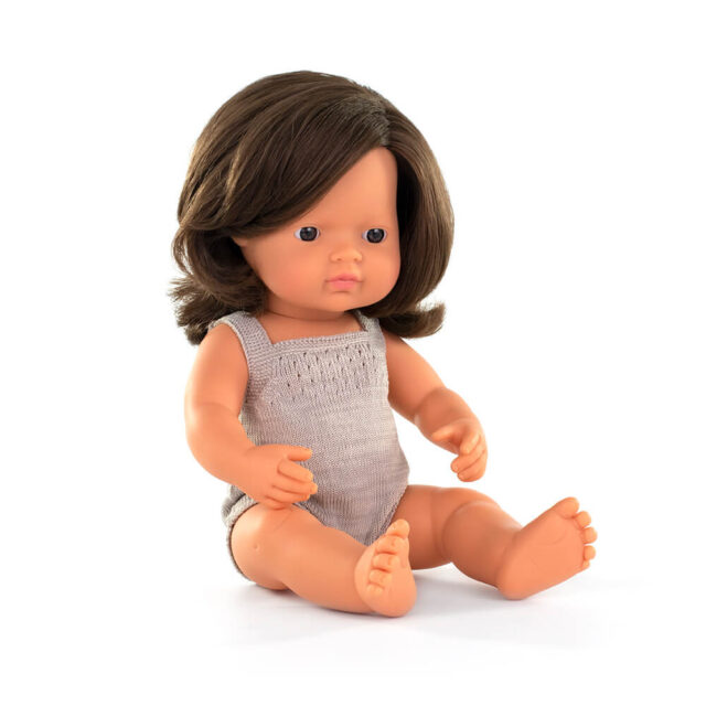 Baby doll caucasian brunette girl 38cm Colourful