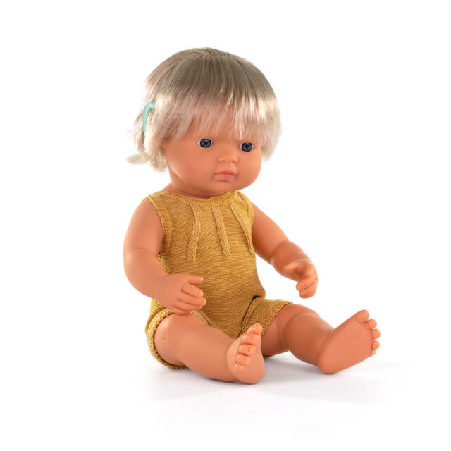 Baby doll caucasian girl with hearing implant 38cm Colourful