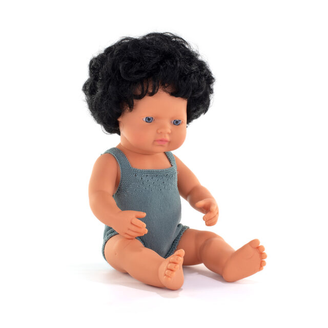 Baby doll caucasian curly black hair boy 38cm Colourful