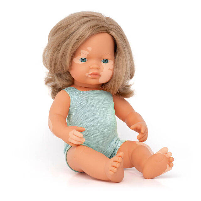 Baby doll caucasian dark blonde girl with vitiligo 38 cm