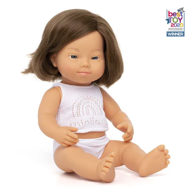 Muñeca caucásica con Síndrome de Down de 38 cm